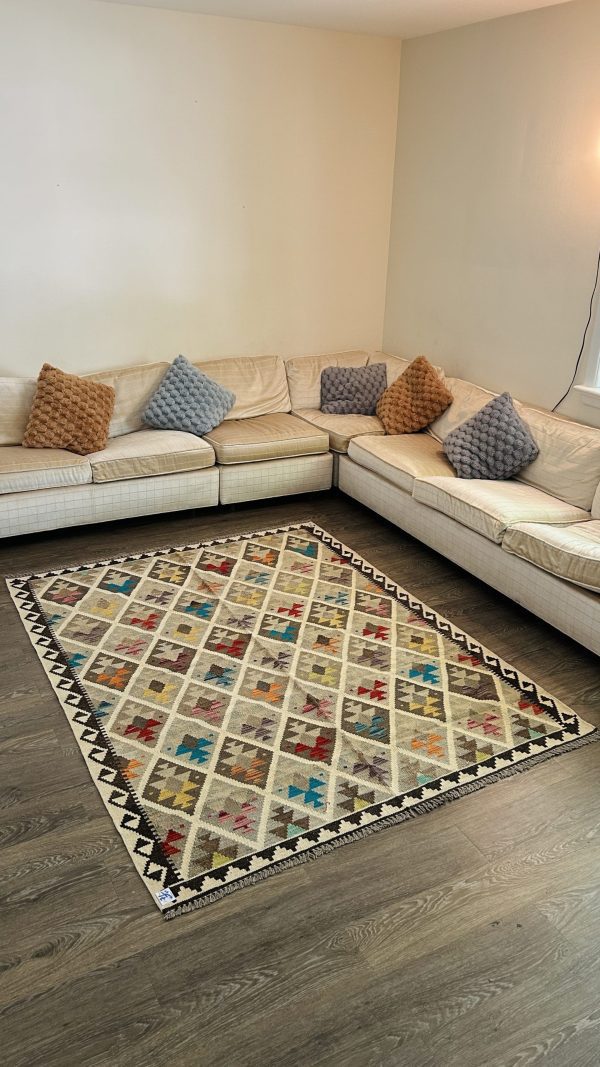 Authentic Afghan Kilim, Flat wave, Wool Woven - 5x7