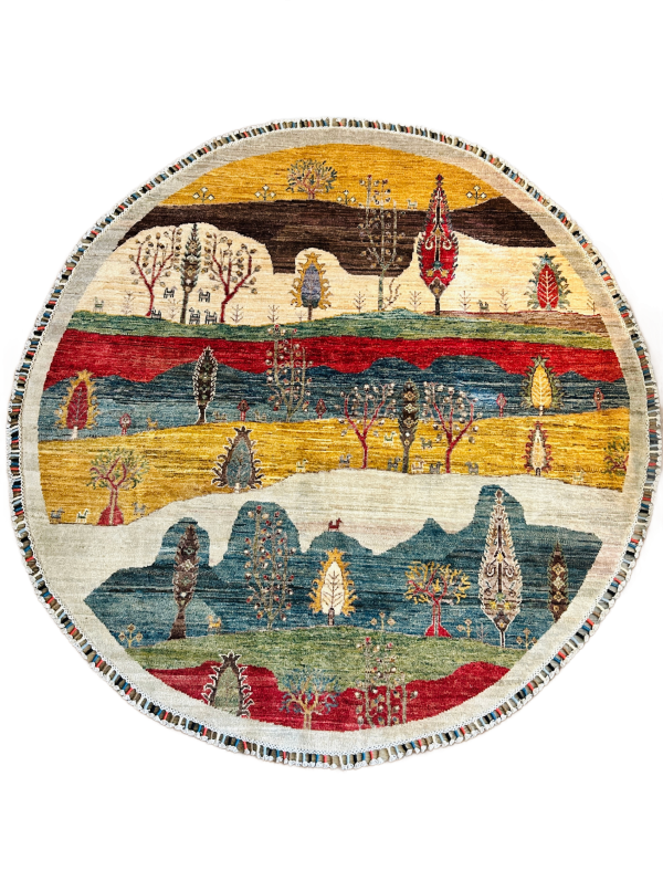 Authentic Chobi Rang Rug from Afghanistan, 6.6x6.6 ft of Living Art, Area Rug round