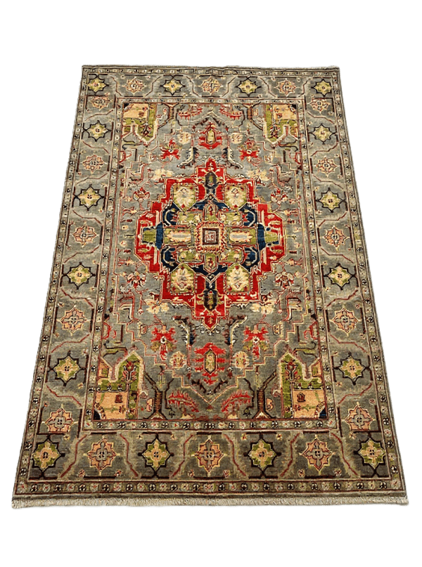 Handmade Wool Rug 10 x 6,7” ft - Ivory Border, Oriental Design