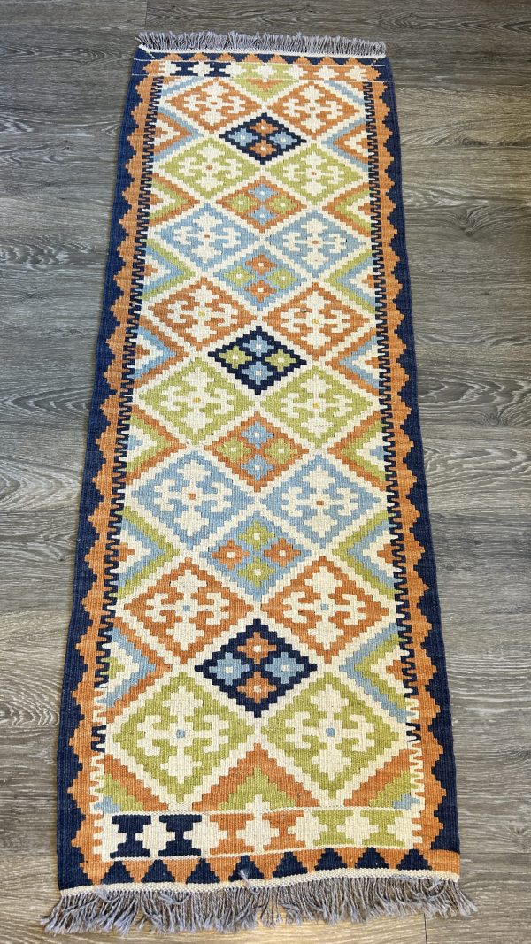 Wool Kilim Table Runner – 1.9x5.3 ft, Rustic & Bohemian Style