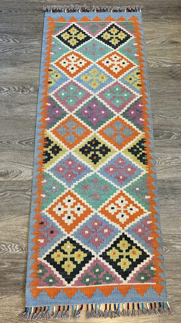 Wool Kilim Table Runner – 1.9x5.3 ft, Rustic & Bohemian Style