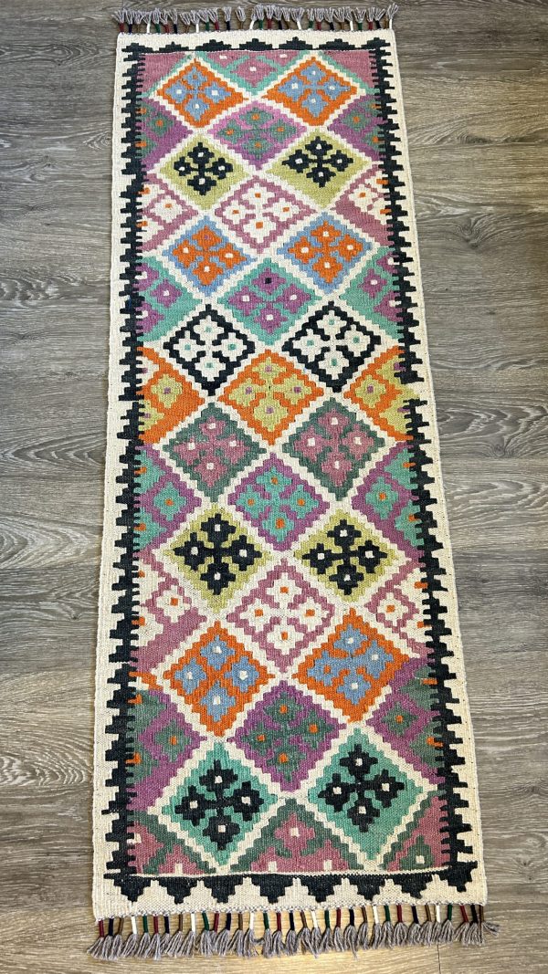 Wool Kilim Table Runner – 1.9x5.3 ft, Rustic & Bohemian Style