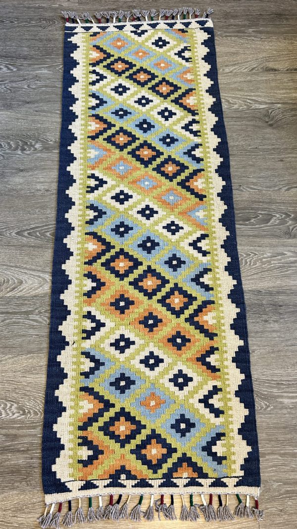 Wool Kilim Table Runner – 1.9x5.3 ft, Rustic & Bohemian Style