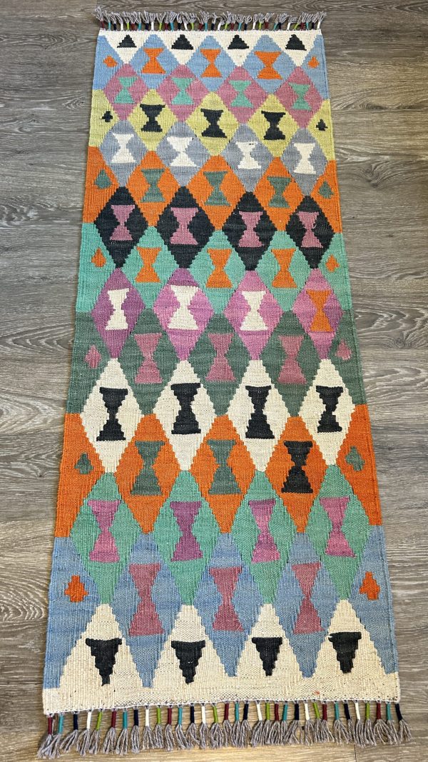 Wool Kilim Table Runner – 1.9x5.3 ft, Rustic & Bohemian Style
