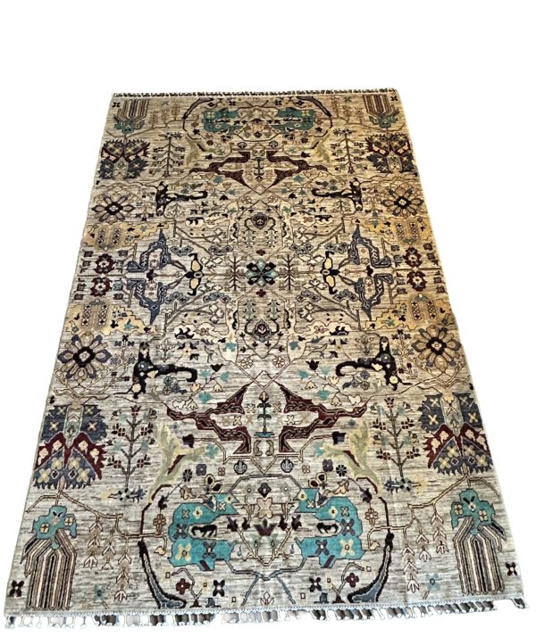 6x9, Luxury Handmade Chobi Wool Rug – Persian-Inspired Elegance with Natural Dyes
