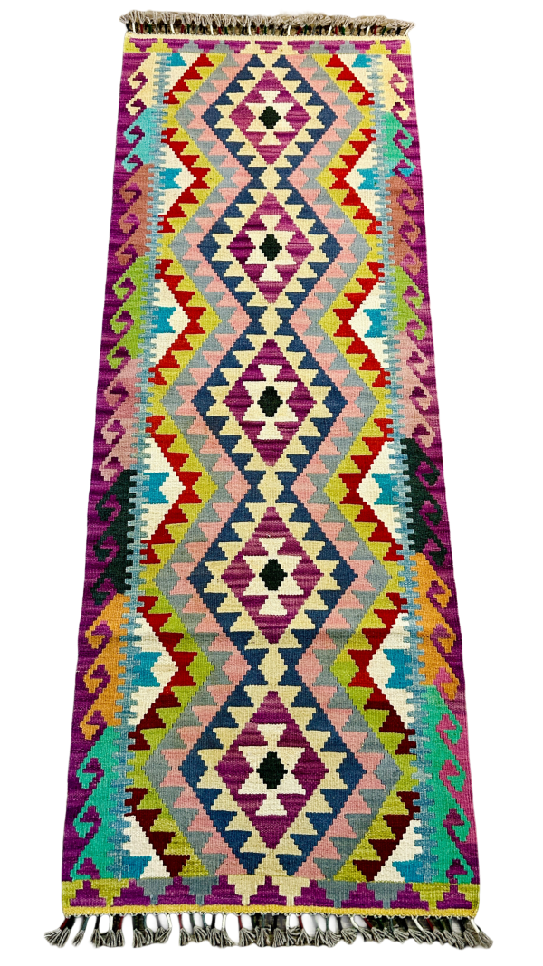 Kilim Runner – 100% Wool, One-of-a-Kind Design | 2.6x7.4 ft