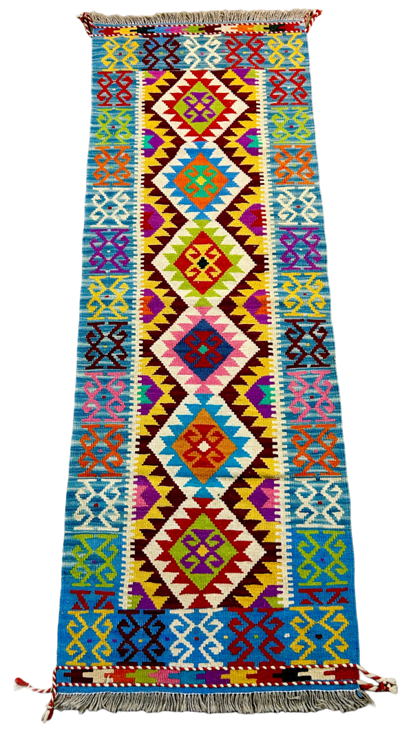 Kilim Runner – Colorful, 100% Wool, One-of-a-Kind Design | 2.6x7.4 ft