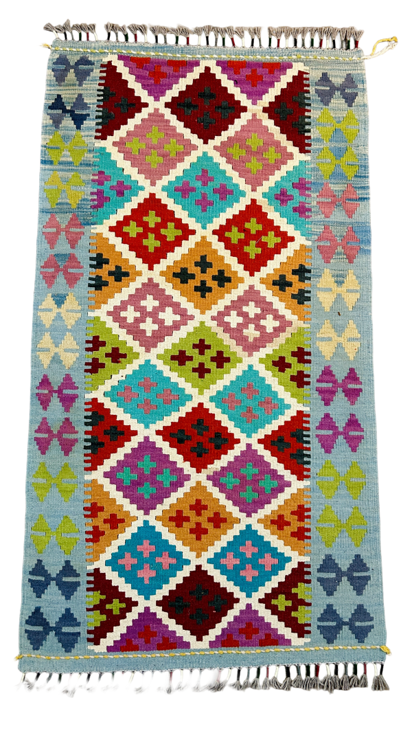 Handwoven Afghan Kilim Rug – Vibrant Tribal Geometric Cotton Flatweave (2’8” x 5’2”)