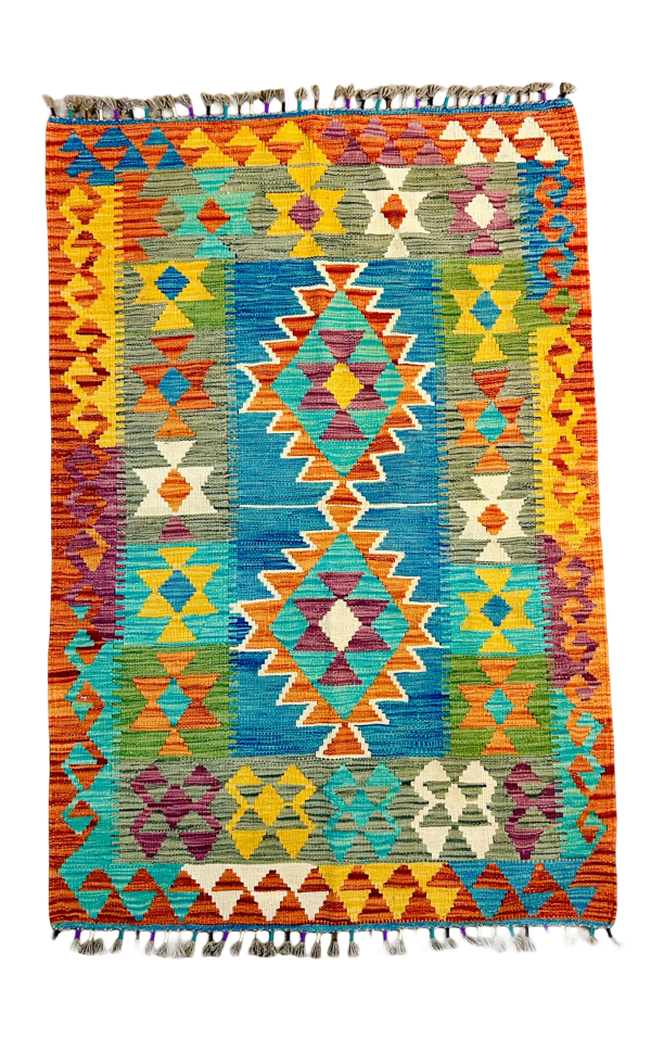 3.5x5 Afghan Multicolor Handwoven Kilim Rug