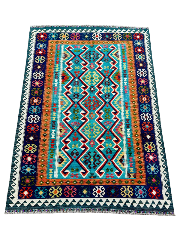 Afghan Handwoven Multicolor Kilim Rug – Tribal Geometric Wool Flatweave 7x10