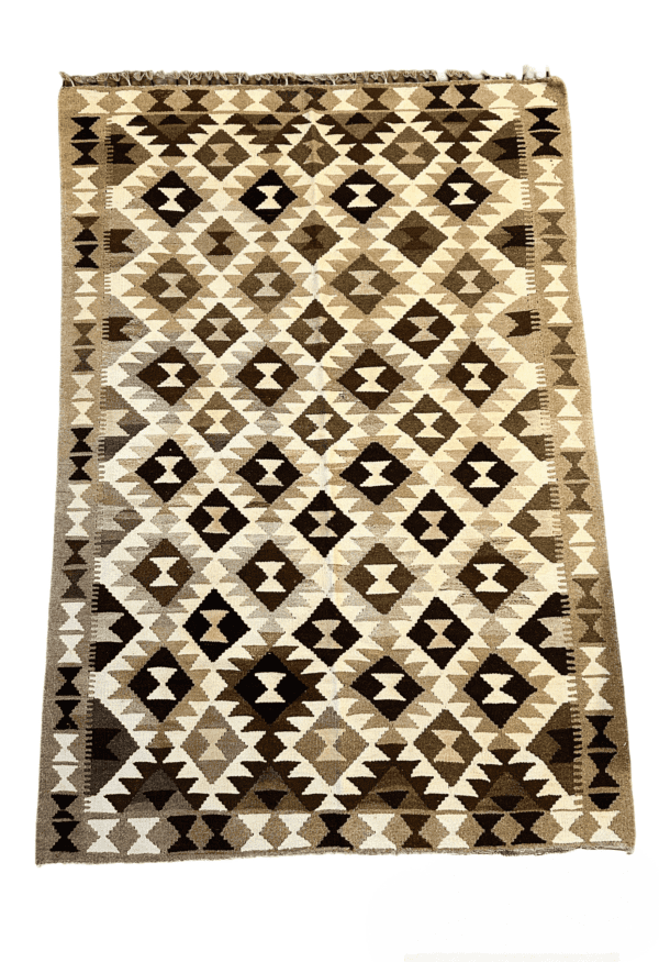 Handmade Kilim Rug – 5x7 Authentic Afghan Wool Kilim, Tribal Geometric in Earth Tones