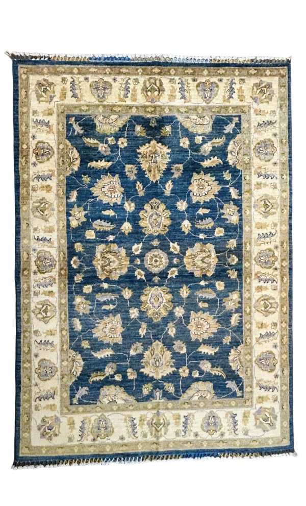 5x7 Sultani Hand-Knotted Blue & Cream Wool Rug