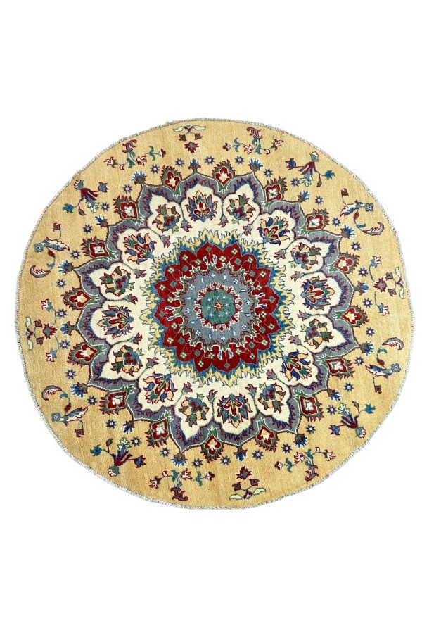 “Circle of Flowers” – 5x5 Hand-Knotted Round Wool Rug