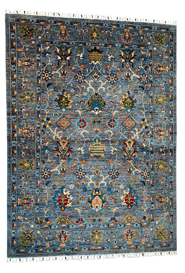 5'7"x8 Blue Garden, Sultani Design, Sky Blue Persian Rug – Hand-Knotted Masterpiece