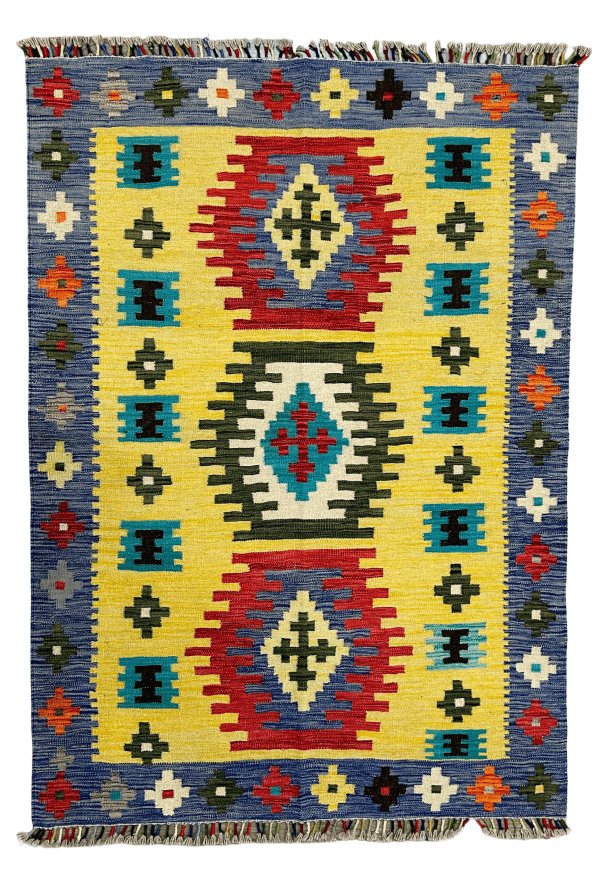 Handmade Afghan Kilim Rug 4'5" × 6'5" – Southwestern Geometric Wool Rug