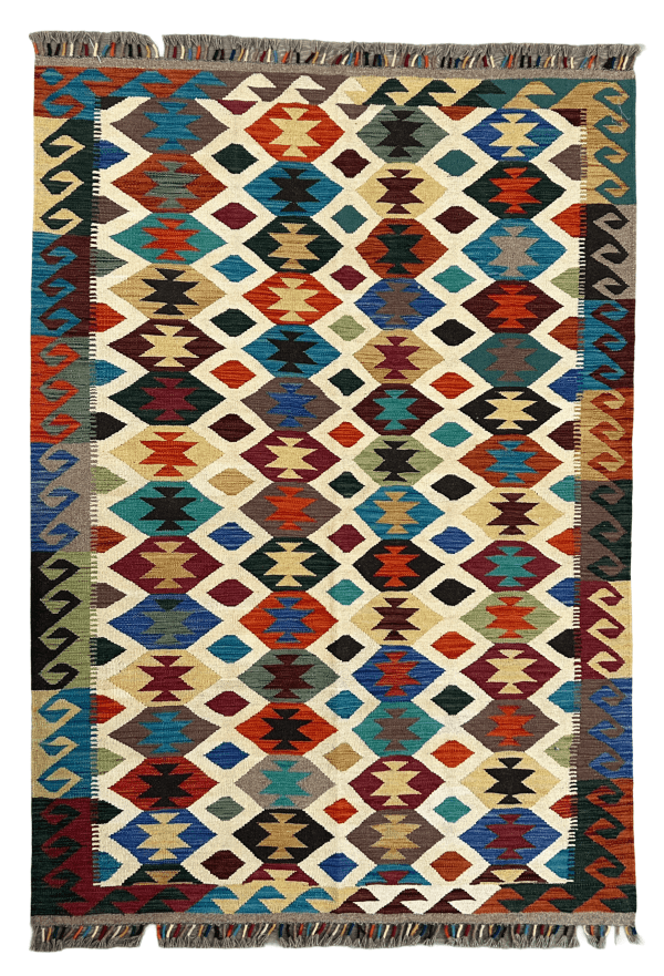 5x7 Handmade Afghan Kilim Rug – Large Multicolor Southwestern Geometric Wool Rug