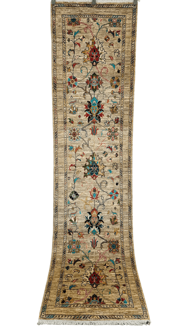 Handmade Persian Chobi Runner 2'8"x10'2"– 100% Wool, Traditional Floral Design (Afghan Chobi Rang Rug)