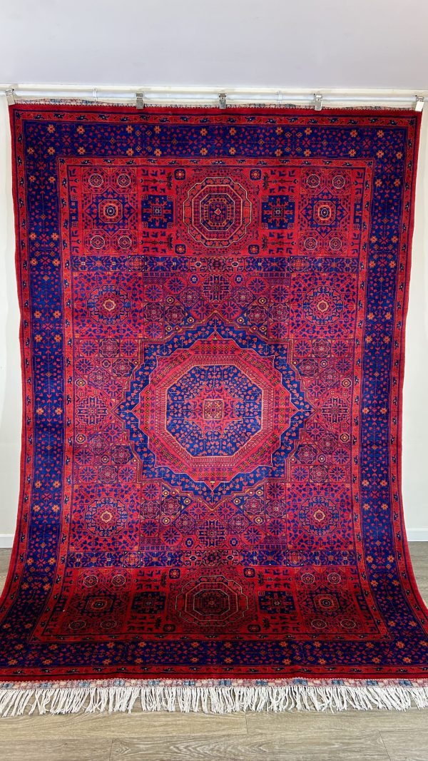 7x10 Authentic Handwoven Persian Rug - Royal Mumlok Medallion, Empire of Red, Indigo Flame