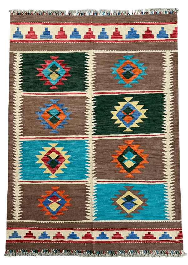 5x7 Handmade Afghan Kilim Rug,  Flatweave, Southwestern Style