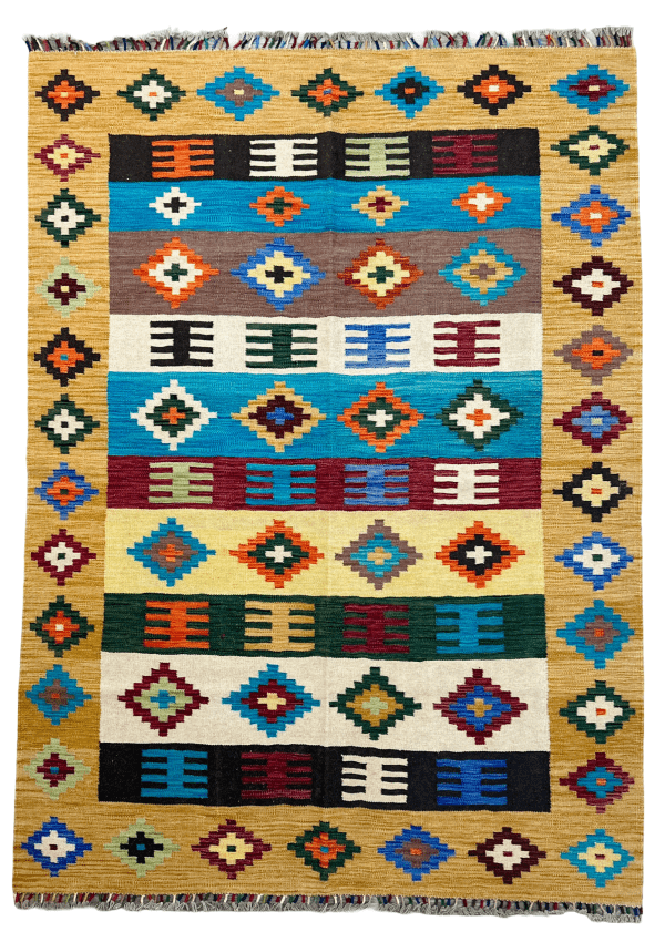 6x8 Handwoven Kilim Rug– Flatweave, Southwestern & Tribal Design