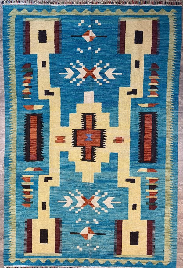 Desert Sky Harmony, Handwoven Kilim Rug 7x10 – Flatweave, Southwestern