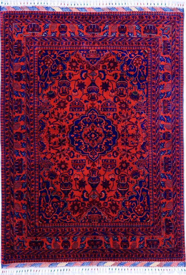 The Ruby Elegance – 5x7 Handwoven Afghan Wool Rug, Persian Rug