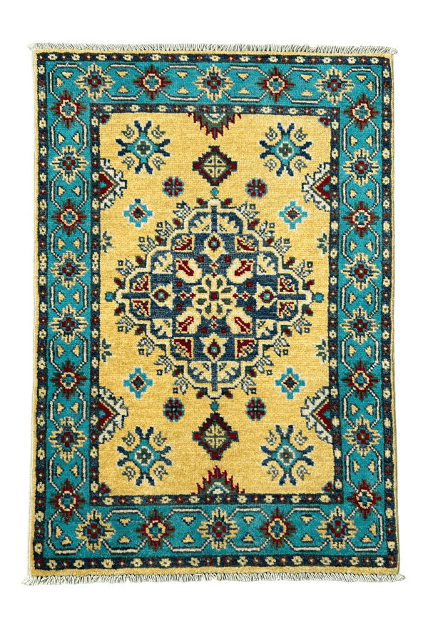 Persian Rug, 2x3, Celestial Garden – Turquoise & Gold Afghan Rug