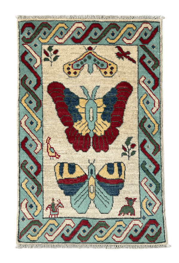 Butterfly Persian Rug, 2x3, Handwoven Afghan Art Rug