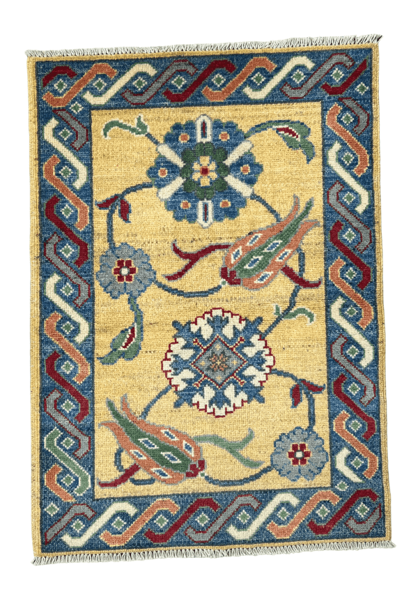 Persian Rug, 2x3, Celestial Garden – Blue & Gold Afghan Rug