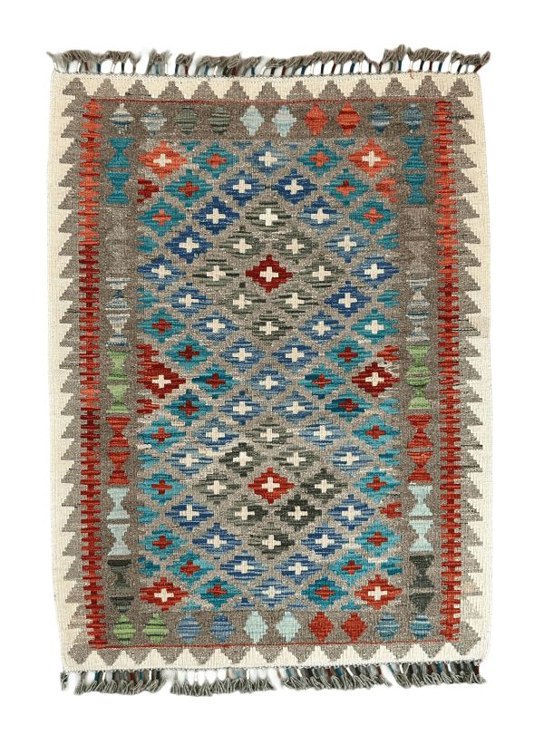 Handmade Kilim Rug, 3x4'3", Flat weave, Reversible, Durable and Washable