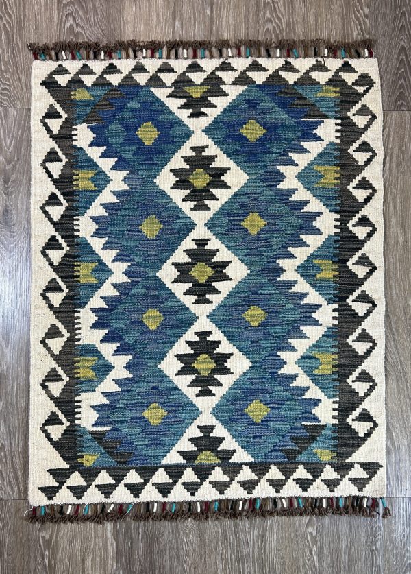 Handmade Kilim Rug, 3x4'3", Flat weave, Reversible, Durable and Washable