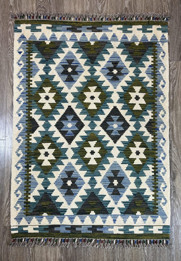Handmade Kilim Rug, 3x4'3", Flat weave, Reversible, Durable and Washable