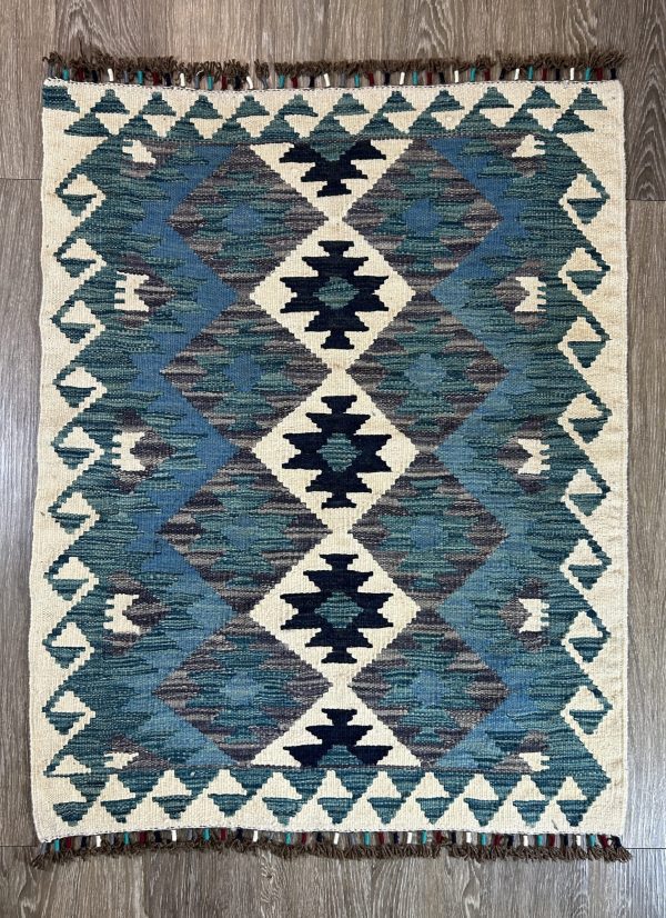 Handmade Kilim Rug, 3x4'3", Flat weave, Reversible, Durable and Washable
