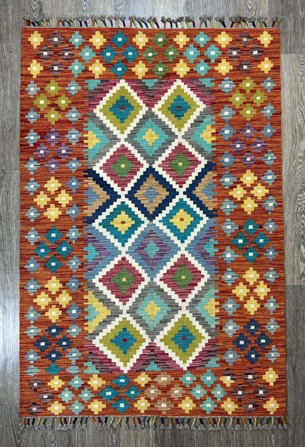 Handmade Kilim Rug, 5'3"x3'3", Flat weave, Reversible, Durable and Washable