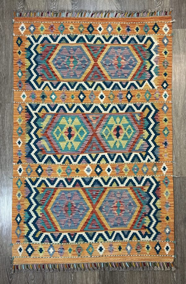 Handmade Kilim Rug, 5'3"x3'3", Flat weave, Reversible, Durable and Washable