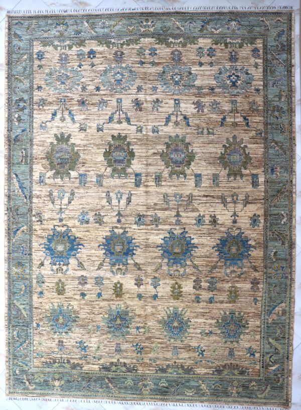 Sky Blue Vintage-Inspired Oushak Rug, Handmade wool rug - 12x8