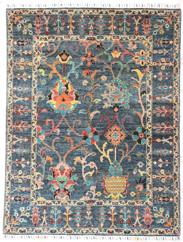 Karakul Blue Floral Design, Persian Rug 7x5