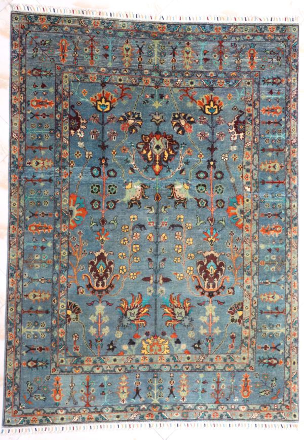 Karakul Light Blue Floral Design, Persian Rug 8x5'6"
