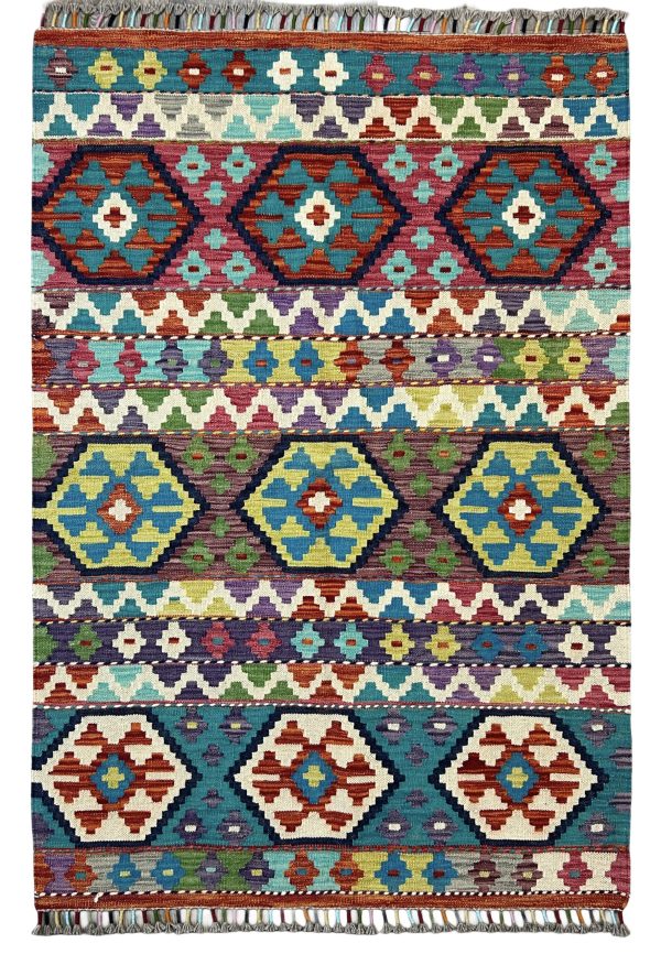 Handmade Kilim Rug, 5'4"x3'6", Flat weave, Reversible, Durable and Washable