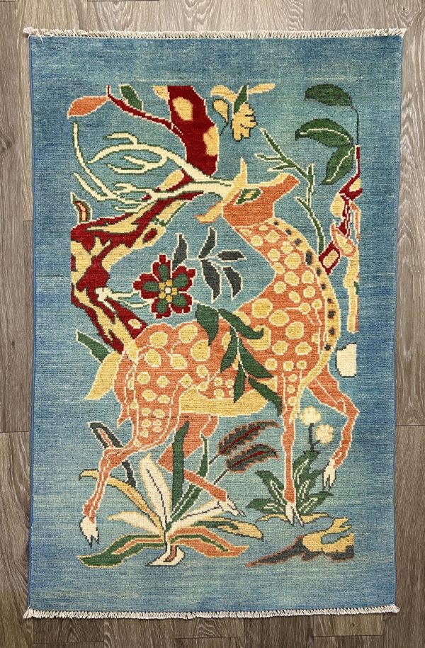 Golden Deer design Handmade Rug, (4'2"x2'8" ft) Artistic, Soft & Durable