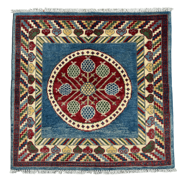Blue Mandala – Handwoven Afghan Square Rug (2'8" x 2'8")