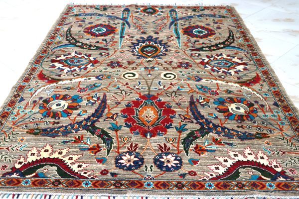 6x8 Persian rug, Luxury Gray & Jewel-Tone Afghan Art Rug