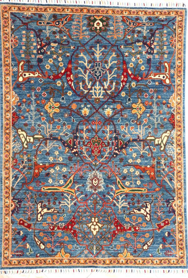 7x5 Garden of Herat, Sky Blue Persian Rug – Hand-Knotted Masterpiece