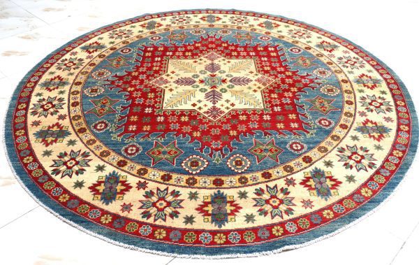 Round Persian Rug, (8'2"x8'2") Timeless Afghan Round Galaxy Handmade Rug