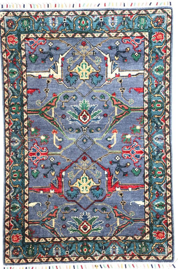 5x3'3" Authentic Afghan Wool Rug – Deep Blue & Green Border