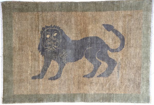 Handwoven Afghan Lion Rug 5x3'3"– Symbol of Strength & Power