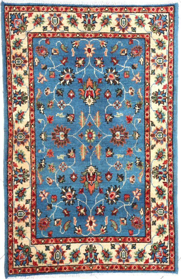 Handwoven Afghan Blue Rug (5x3'3" ft), Timeless Garden Elegance, Floral Design