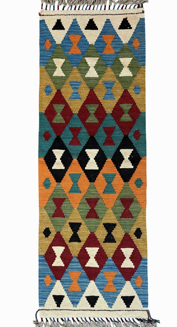 Handmade Afghan Kilim Runner Rug – 1'9" x 5'3" Tribal Wool Hallway Rug