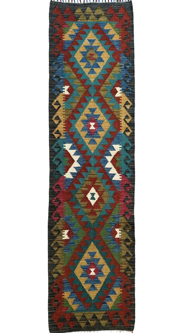 Boho Kilim Runner Rug(1'11"x7) – Handmade Geometric Tribal Wool Runner