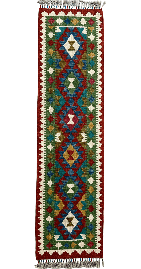 Authentic Afghan Kilim Runner (1'11"x7) – Colorful Handwoven Wool Hallway Kilim Rug